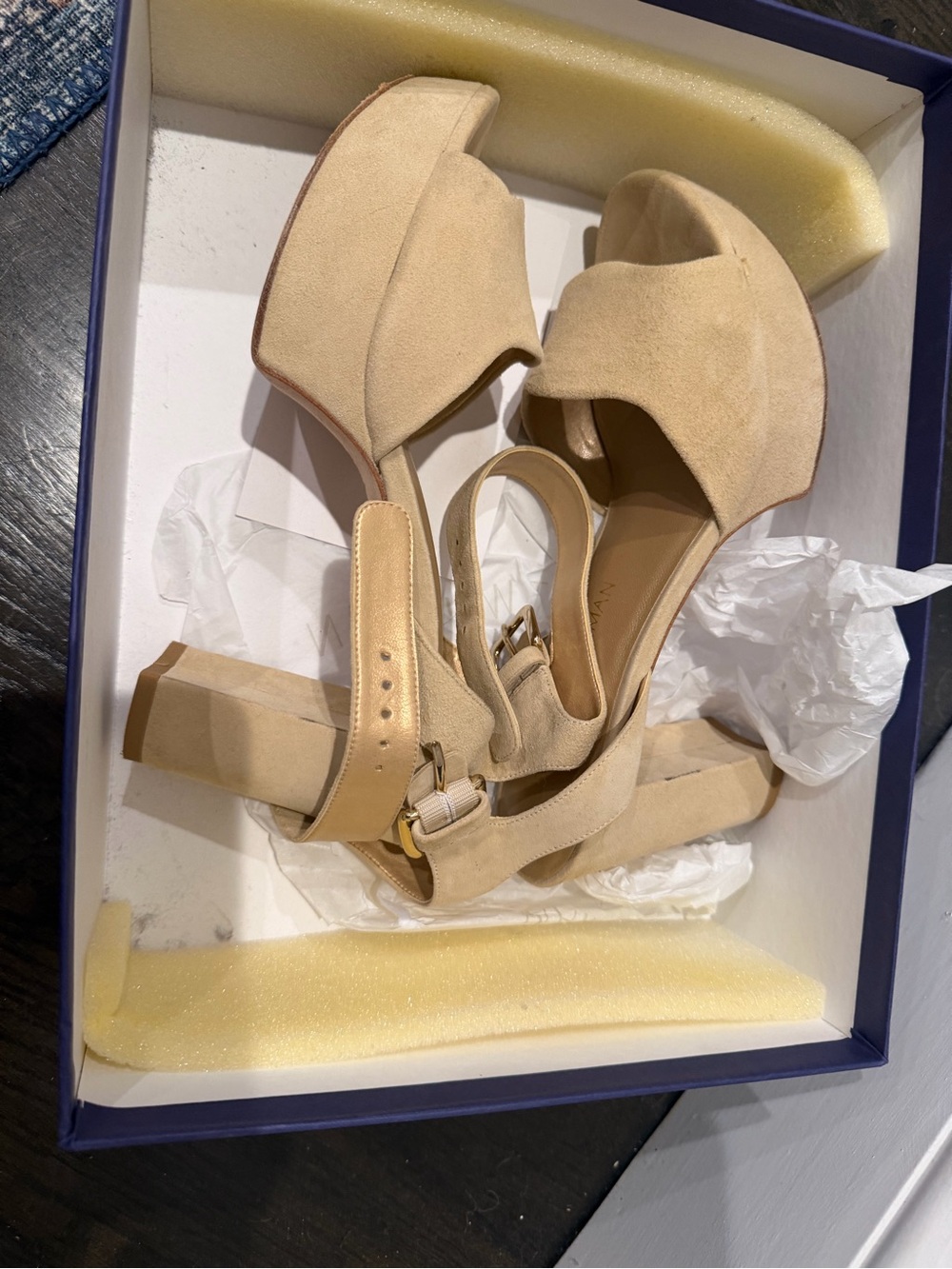 Stuart Weitzman Beige Suede Platform Ankle-Strap Sandals